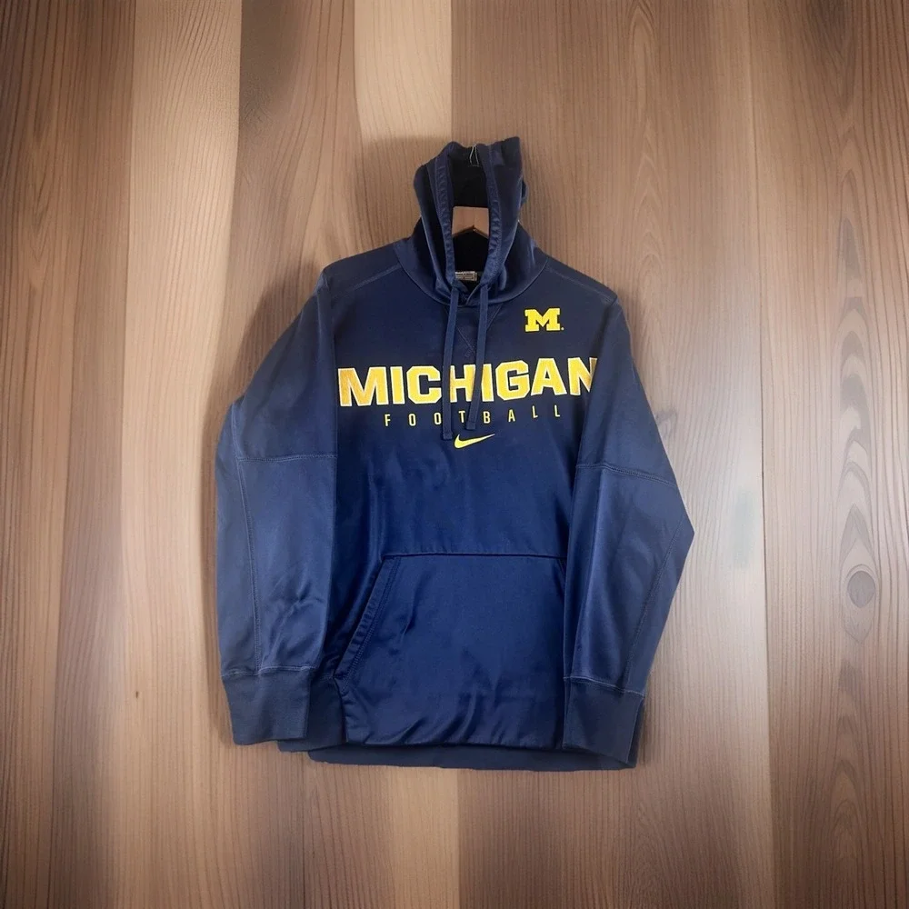 Nike Therma-Fit Michigan Wolverines Football Hoodie Men's L Navy Blue Sweatshirt
